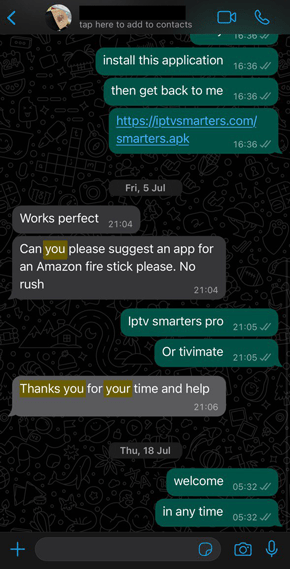 TwitIPTV customer WhatsApp review 1