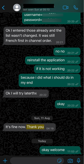 TwitIPTV customer WhatsApp review 2