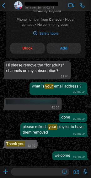 TwitIPTV customer WhatsApp review 3