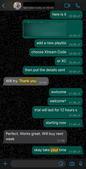TwitIPTV customer WhatsApp review 5